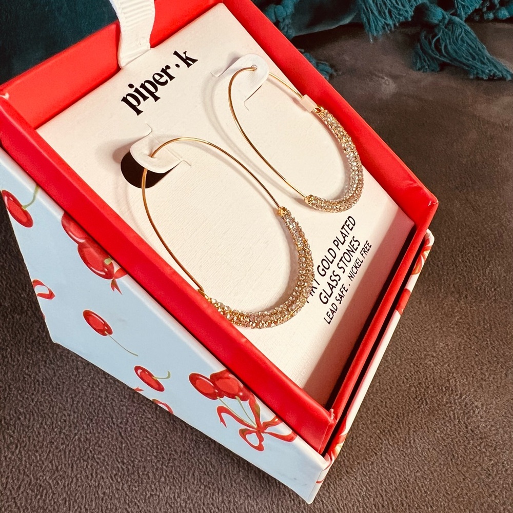 Piper K Gold Plated Hoop Earrings with Glass Stones *** Excellent Gift!!! - Picture 5 of 5